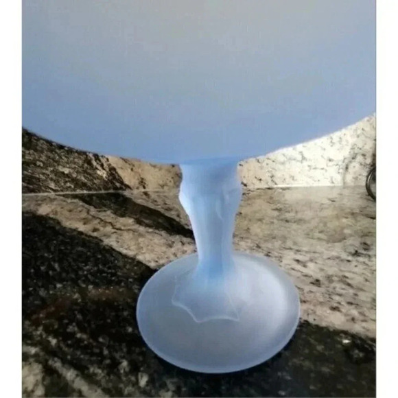 Vintage Indiana Glass Light Blue Satin Frosted Blue Teardrop Pedestal Compote - Picture 7 of 9